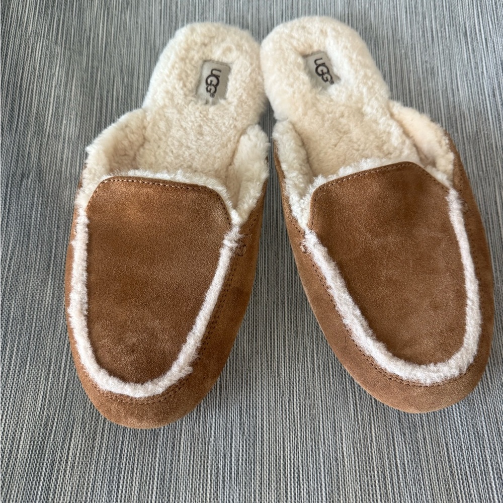 UGG Tan Suede Slippers with Cream Lining